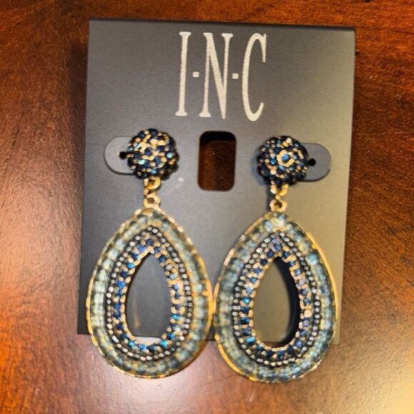 INC International Concepts Blue and Gold Drop Earrings - Picture 1 of 5